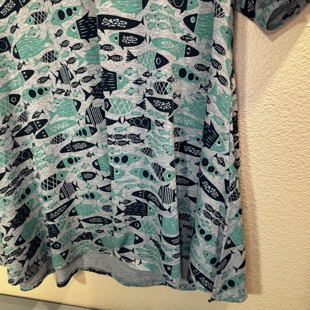 Lularoe Shirt Tee V-Neck Floral Short Sleeve Teal Blue Stretch Soft Large - Picture 9 of 11